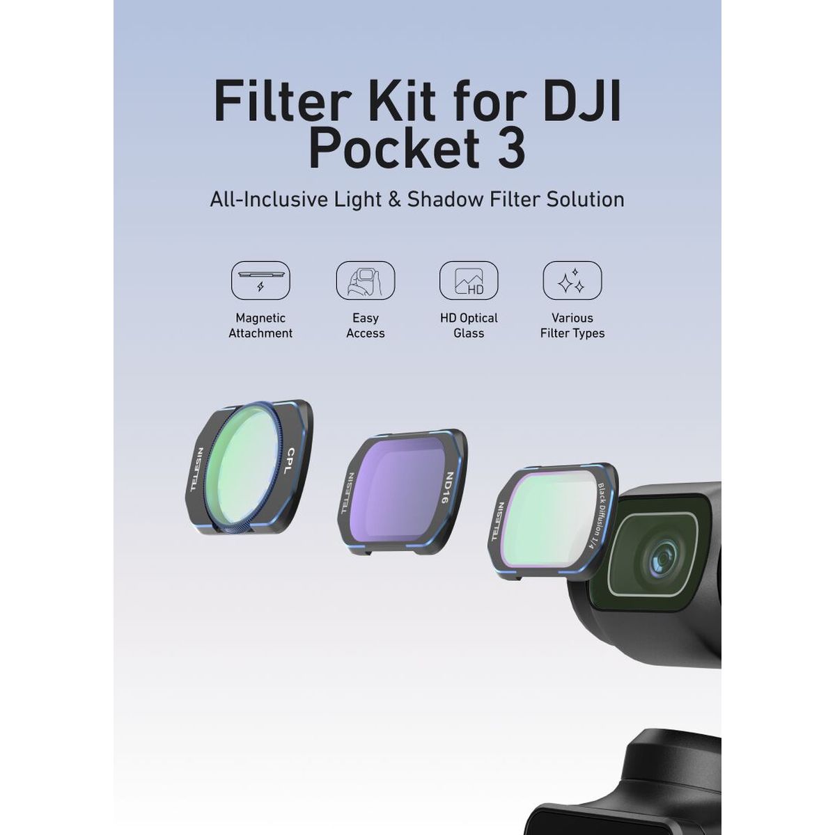 Telesin Filter Kit Cpl+nd16+diffusion For DJI Osmo Pocket 3 - image 3 of 5