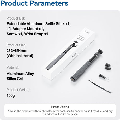 Telesin Selfie Stick 65cm Waterproof w/ Ball Head. - image 2 of 2