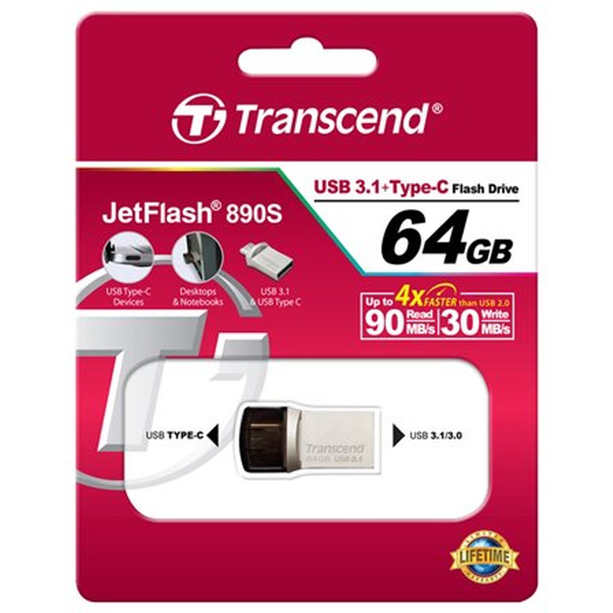 Transcend Jetflash For Android 64GB 890 USB3.0/3.1 Silver - image 4 of 5