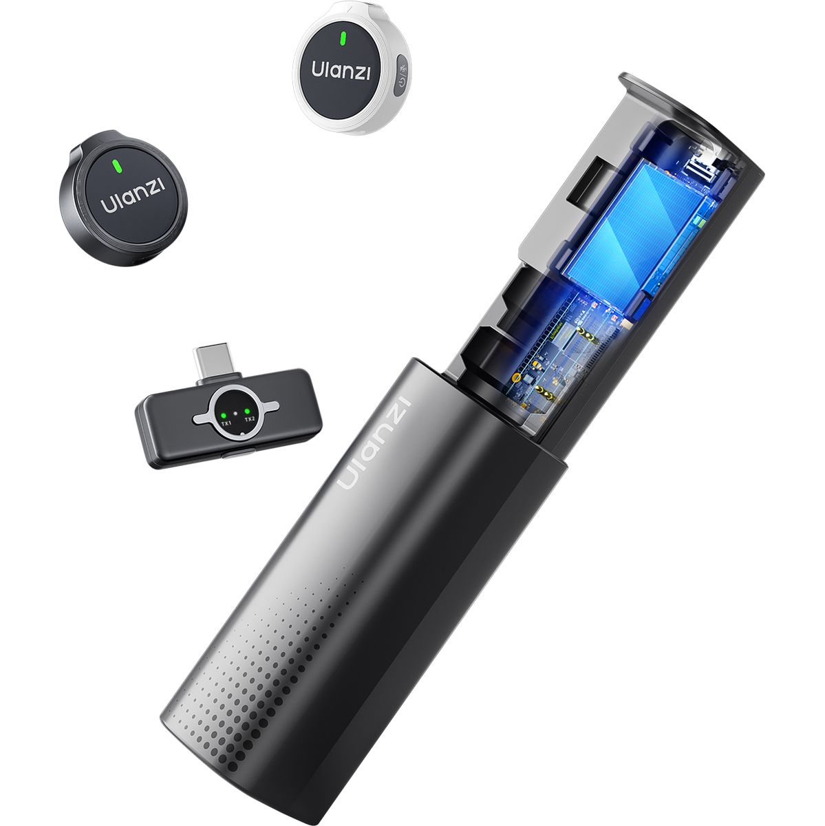 Ulanzi A21 Wireless Microphone-Set + Case USB-C - Zwart+wit