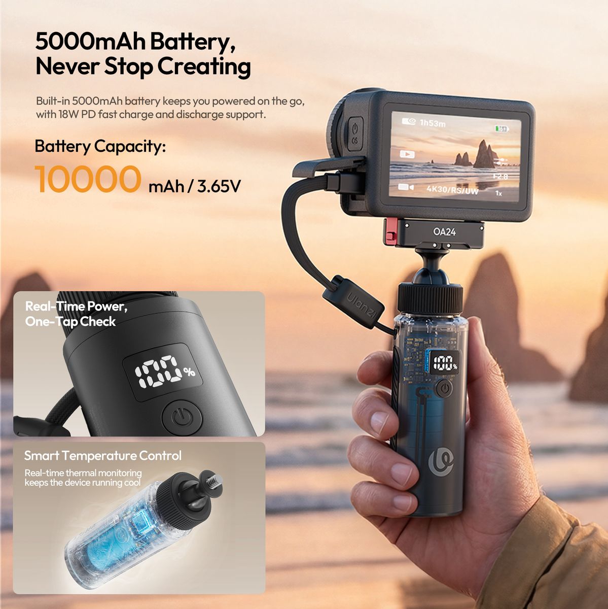 Ulanzi MA94 5000mAh Mini PowerBank Grip w/ Ball Head - image 4 of 5