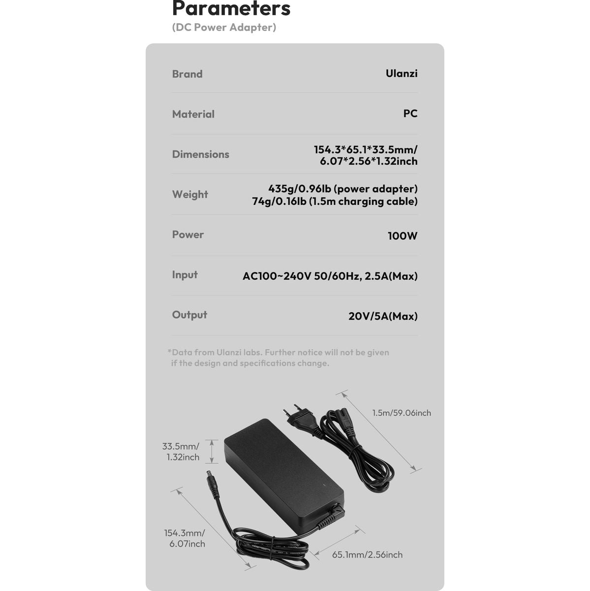 Ulanzi DC Power Adapter For 100W Video Light (EU Plug) - image 2 of 2