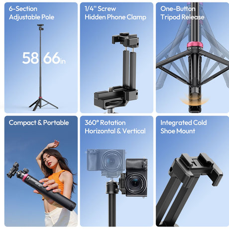 Ulanzi MT-44 Selfiestick Tripod Phone/Camera 146cm - White - image 3 of 5