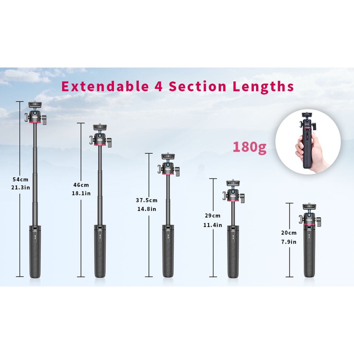 Ulanzi MT-73 Selfie Stick Vlog Tripod Cold Shoe Mount 54cm - image 2 of 3