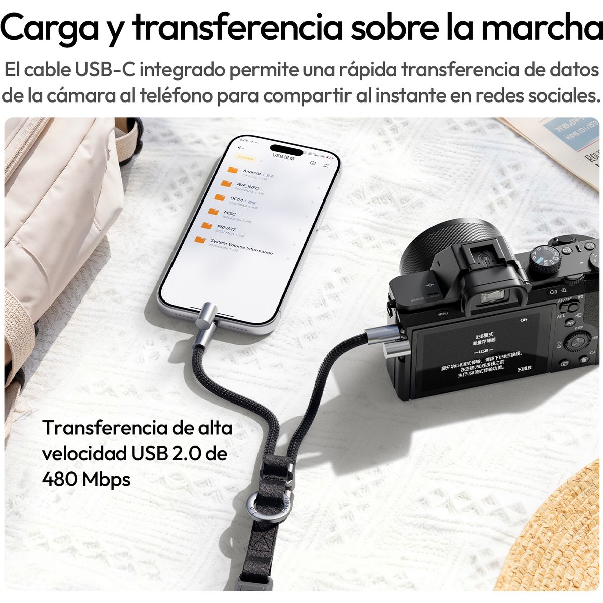 Ulanzi YF01 Camera & Smartphone Strap w/ USB-Cable - Orange - image 4 of 5
