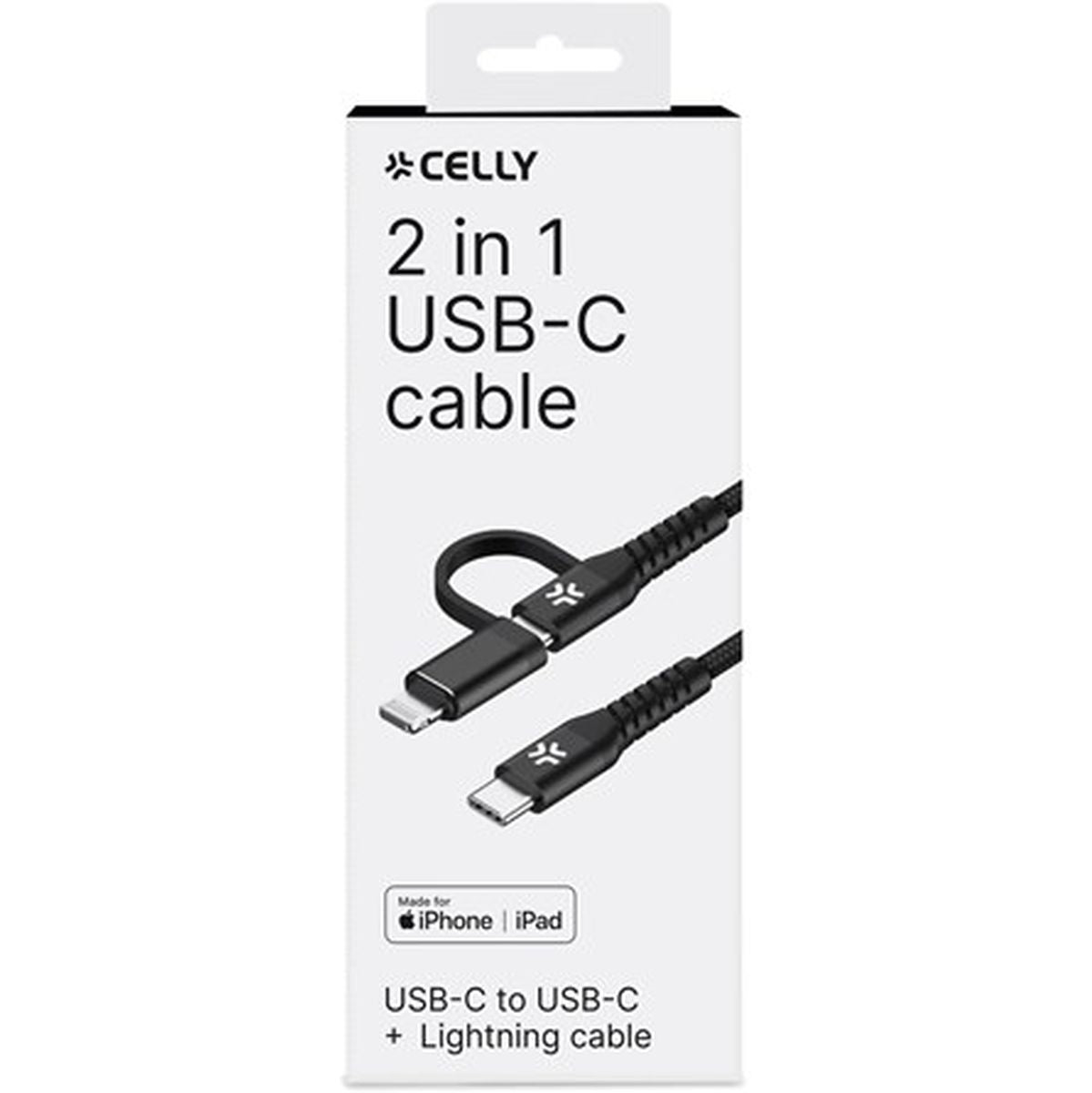 Celly Duo Cable 100W C To C+light Cable 2 Meter Black