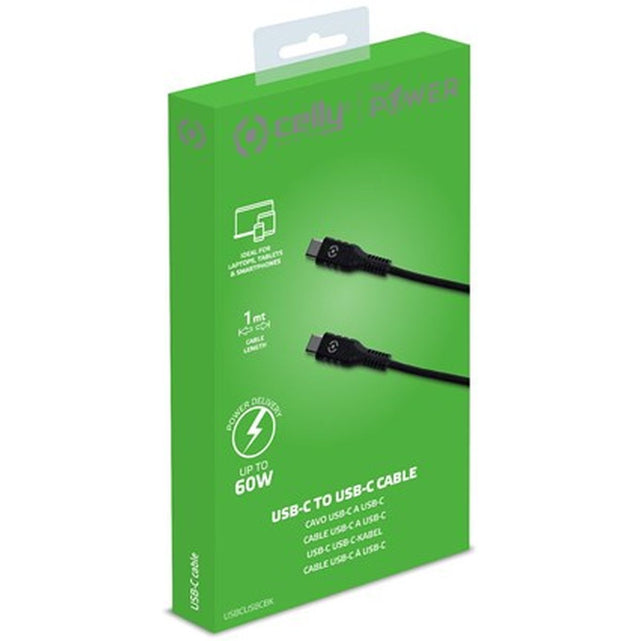 Celly 1 Meter Cable USB-C To USB-C Power Delivery 60W Black