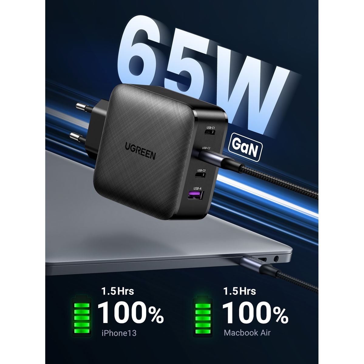 Ugreen 65W Wall Charger (3C1A) EU 70774